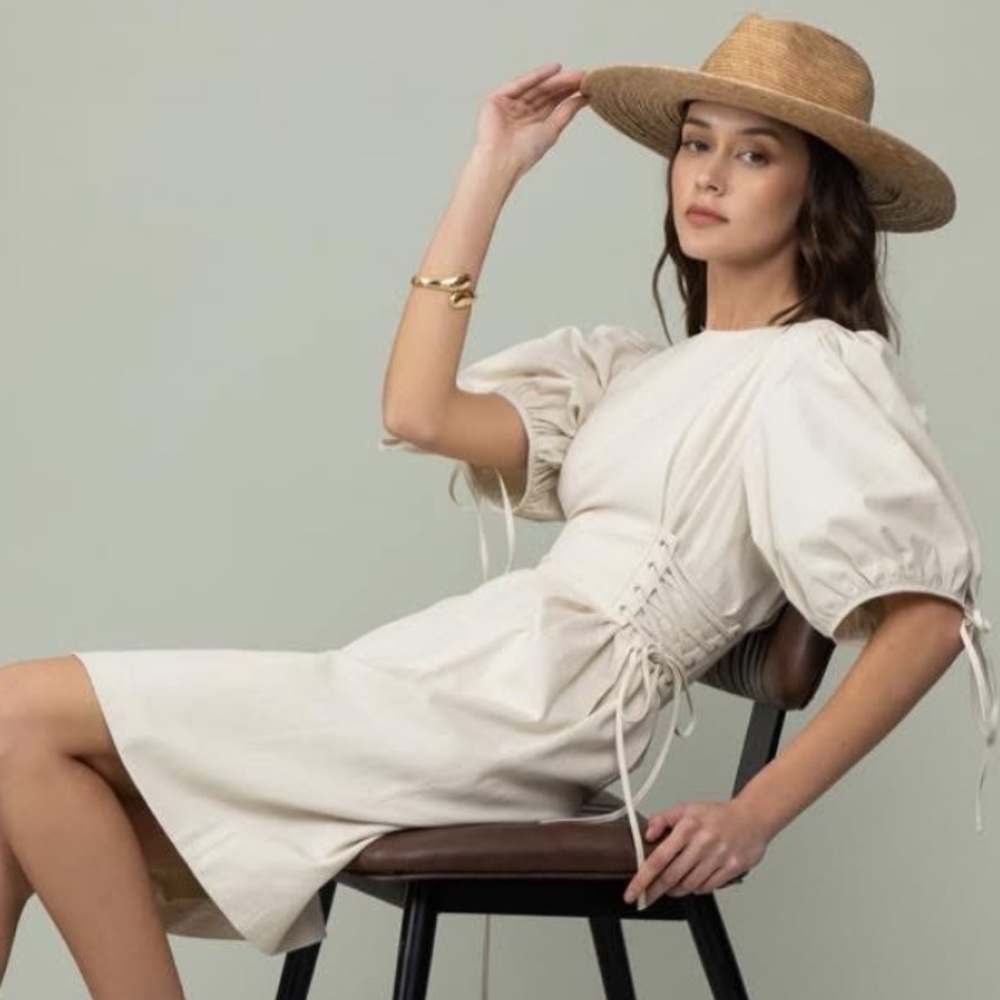 New‎ Lidor Bar Fashion Diana Puff Sleeve Side Tie Dress Small